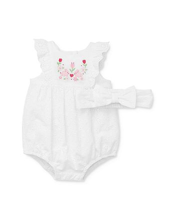 Little Me Girls Bunny Eyelet Cotton Bubble Romper Headband Set