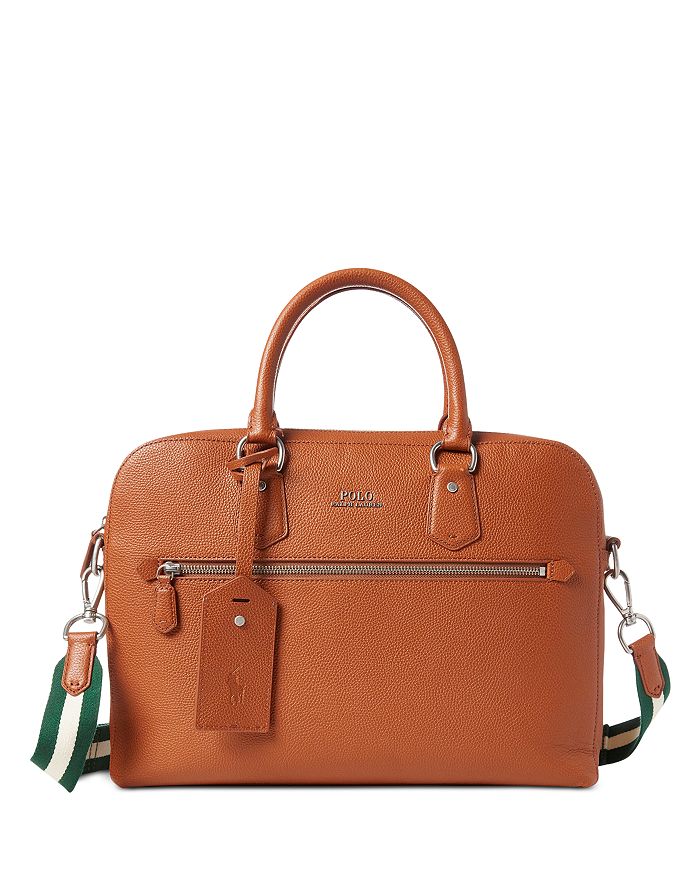 Polo Ralph Lauren Pebbled Leather Briefcase In Polo Tan