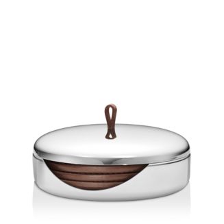 Georg Jensen Sky Stainless Steel & Leather Coaster Set | Set of 4