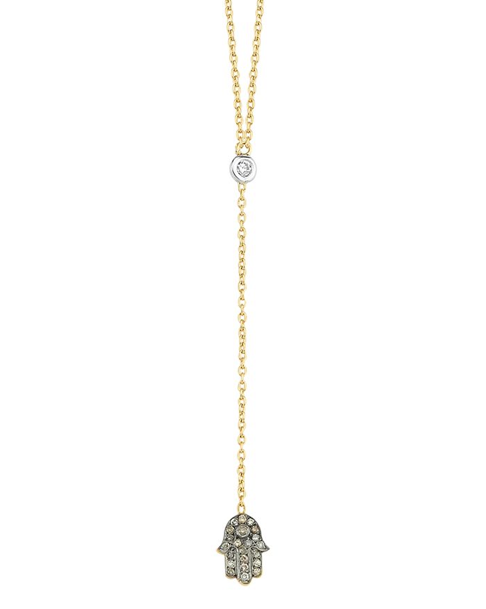 Own Your Story 14k White & Yellow Gold Flow White & Cognac Diamond Hamsa Hand Y Necklace In White/gold