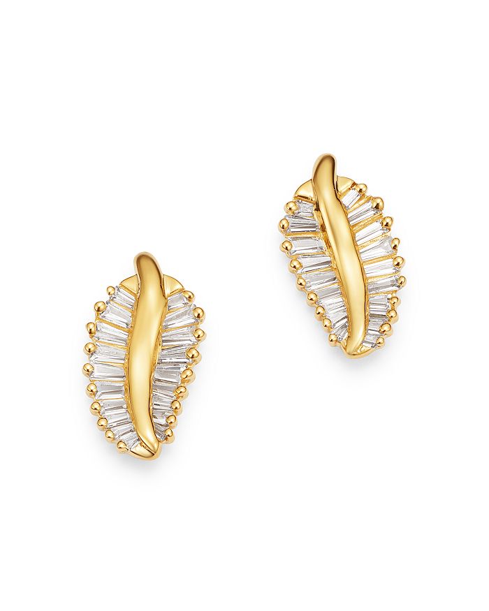 Bloomingdale's Diamond Baguette Leaf Stud Earrings In 14k Yellow Gold, 0.45 Ct. T.w - 100% Exclusive In White/gold