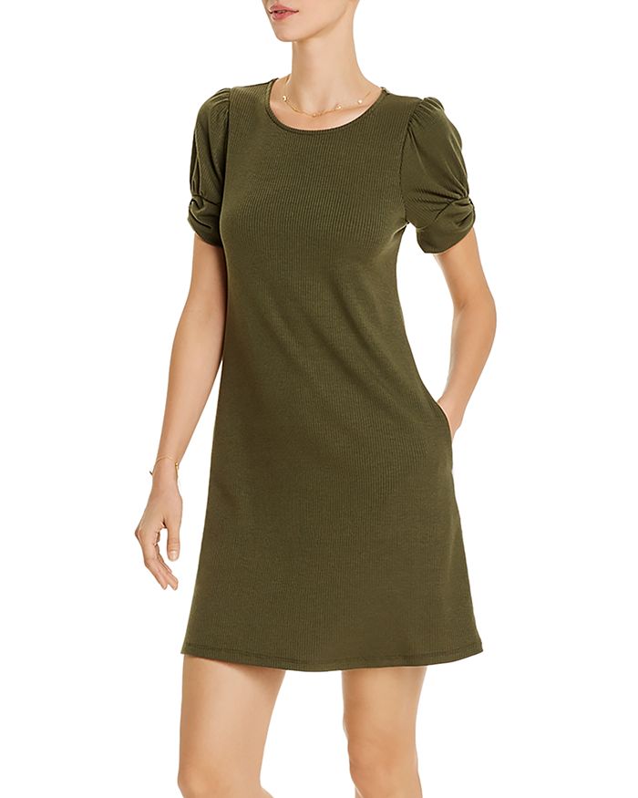 Aqua Puff-sleeve Ribbed Dress - 100% Exclusive In Army Green
