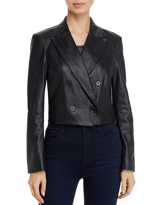 Lucy Paris Cropped Faux-leather Blazer - 100% Exclusive In Black