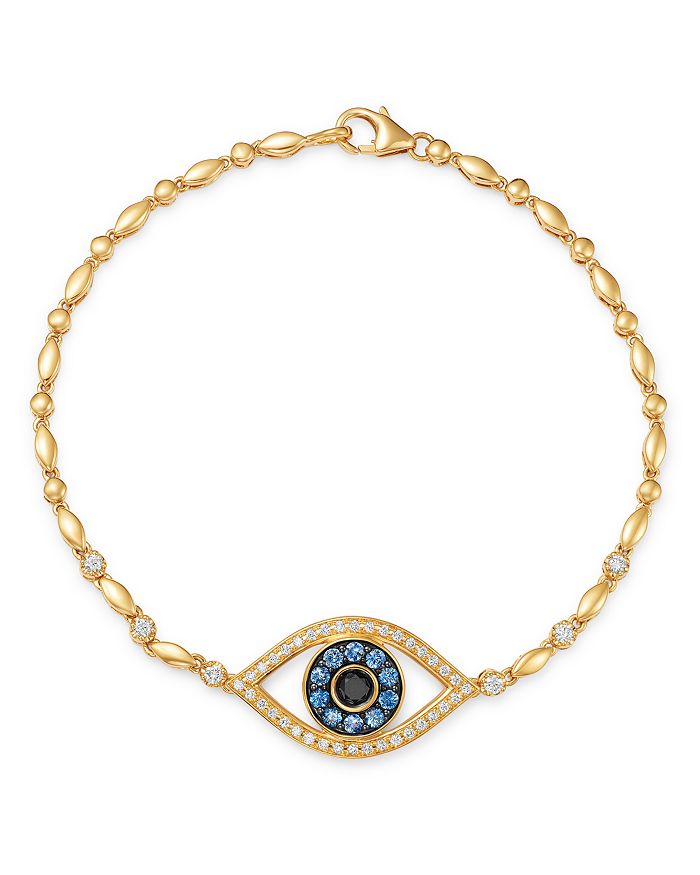 Bloomingdale's Blue Sapphire & Black & White Diamond Evil Eye Bracelet In 14k Yellow Gold - 100% Exclusive In Multi/gold