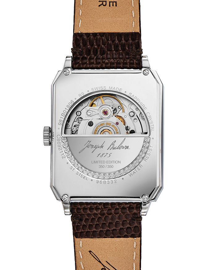 Shop Bulova Limited Edition Joseph  Breton Lizard-embossed Leather Strap Automatic Watch, 32mm X 45.5mm In Black/dark Brown