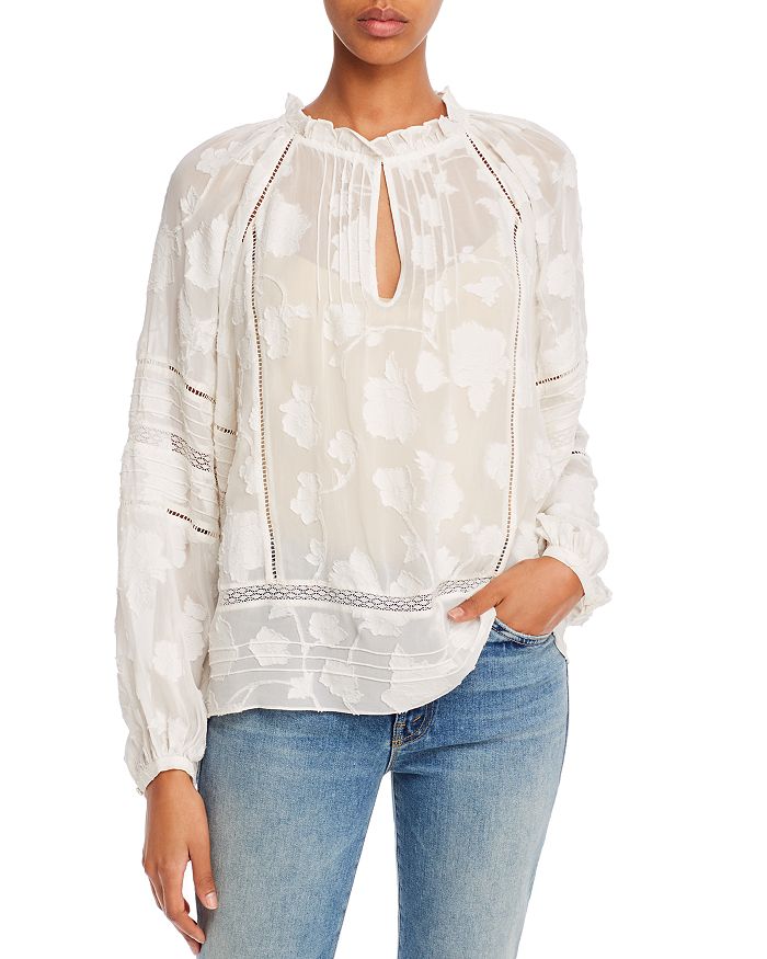 Joie Chaylse Floral Embroidery Lace Trim Blouse | Bloomingdale's