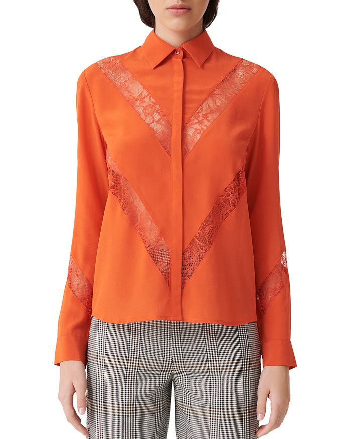Maje Chimer Silk Button-down Shirt In Orange