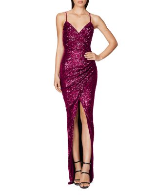 purple sequin wrap dress