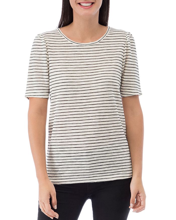 B Collection By Bobeau Tilda Striped Puff-sleeve T-shirt In Black Stripe