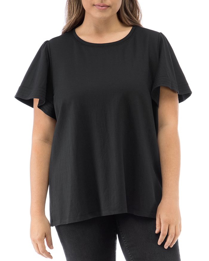 B Collection By Bobeau Curvy Ava Embroidered Stripe Top In Black