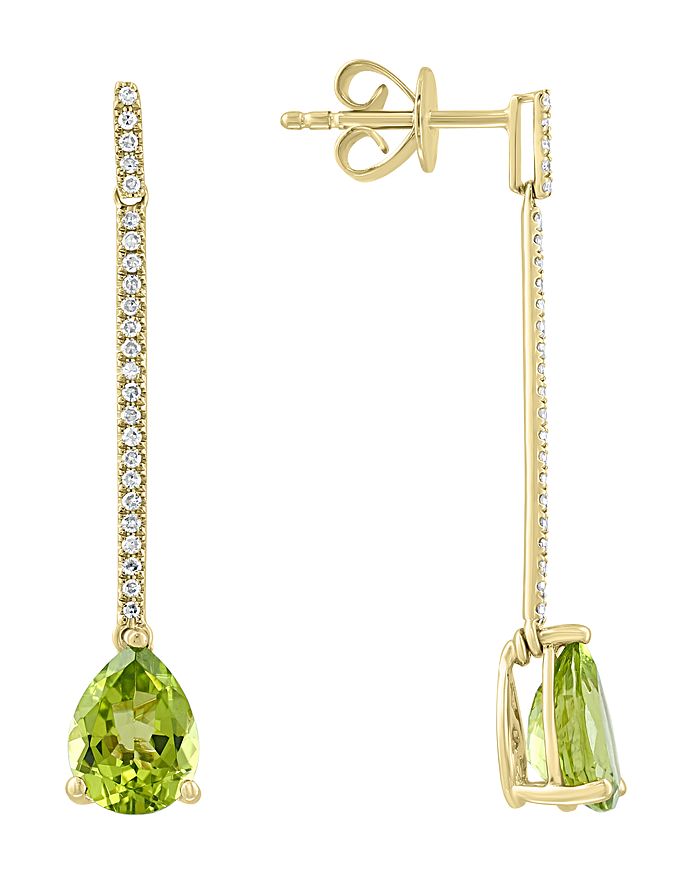Shop Bloomingdale's Peridot & Diamond Drop Earrings In 14k Yellow Gold - 100% Exclusive In Green/gold