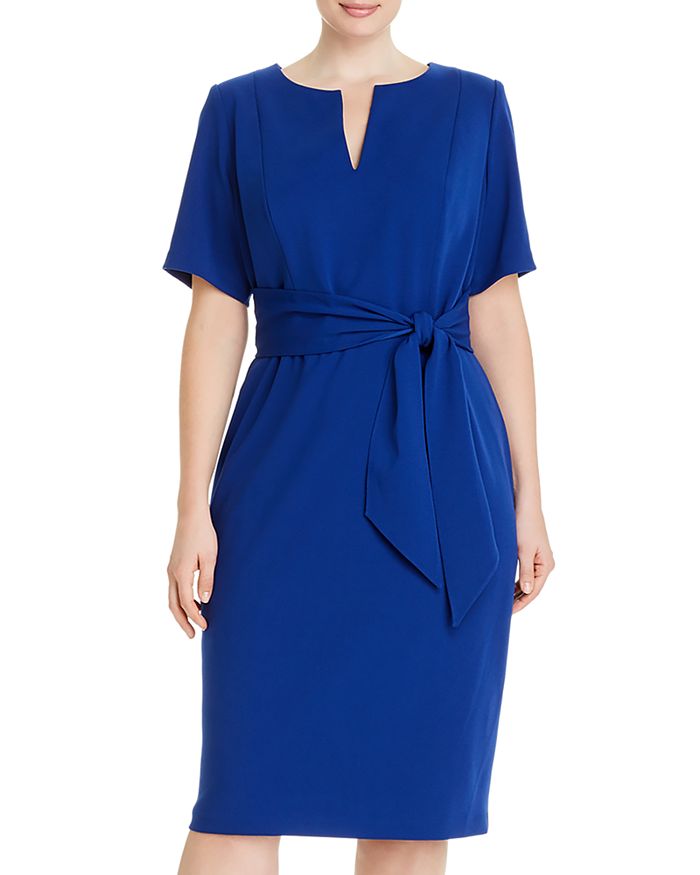 Adrianna Papell Plus Knit Crepe Tie Sheath Dress In Violet Blue