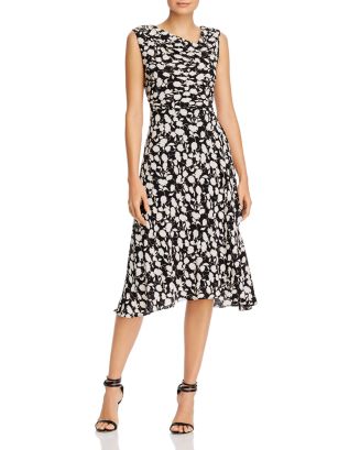 Adrianna Papell Floral Print Asymmetric Neck Midi Dress | Bloomingdale's