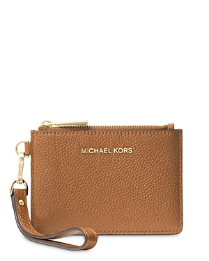 Michael Michael Kors Small Leather Wristlet In Acorn/gold