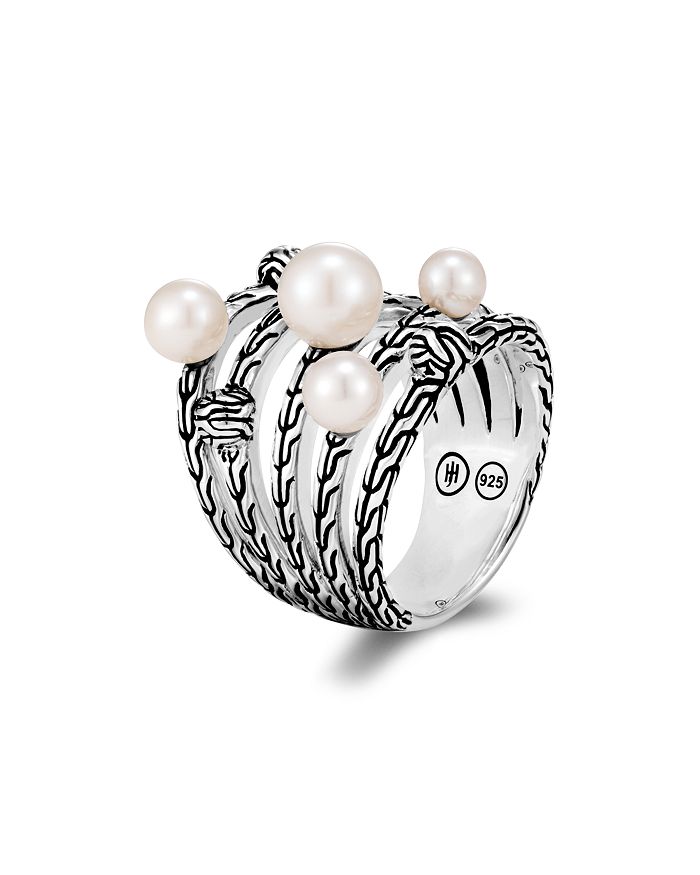JOHN HARDY STERLING SILVER CLASSIC CHAIN CULTURED FRESHWATER PEARL MULTI-ROW RING,RB900007X6