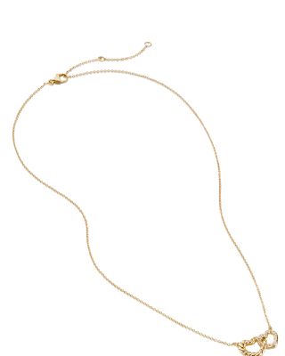 Cable Double Heart Pendant Necklace with 18K Yellow Gold with Pav&eacute; Diamonds, 18"