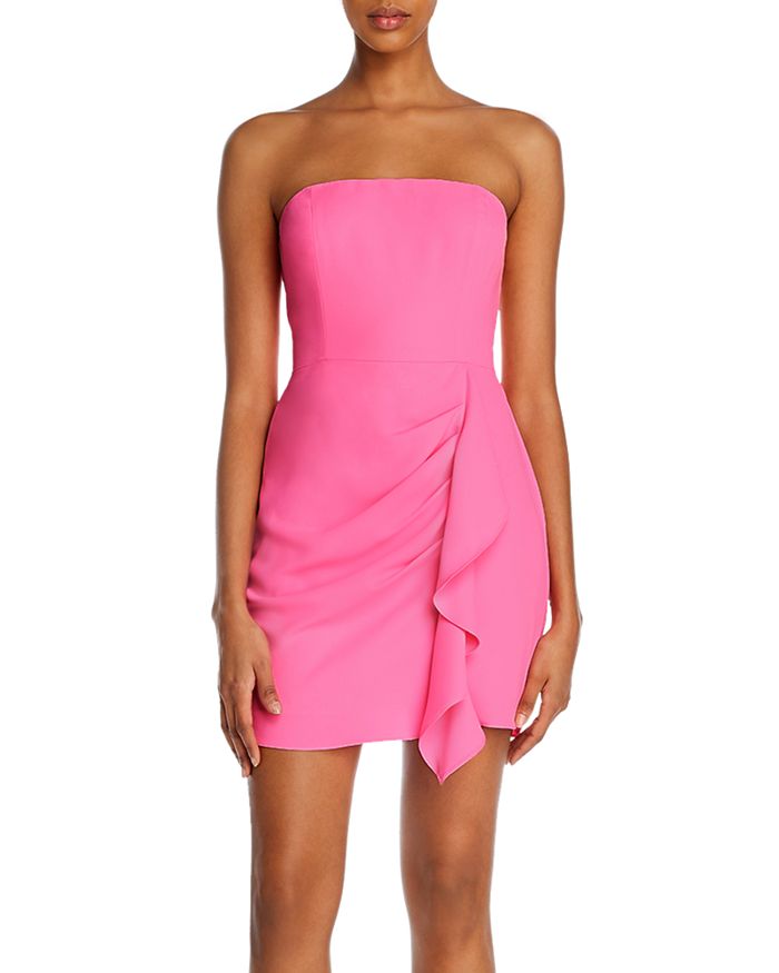 Amanda Uprichard Fabiana Ruffled-front Mini Dress In Shock Pink