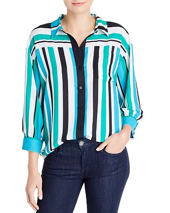 KARL LAGERFELD PARIS Striped Button-Up Blouse | Bloomingdale's