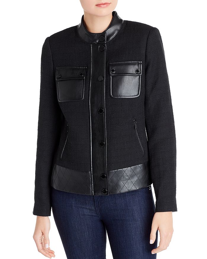 Karl Lagerfeld Paris Tweed Faux Leather Jacket Bloomingdale S