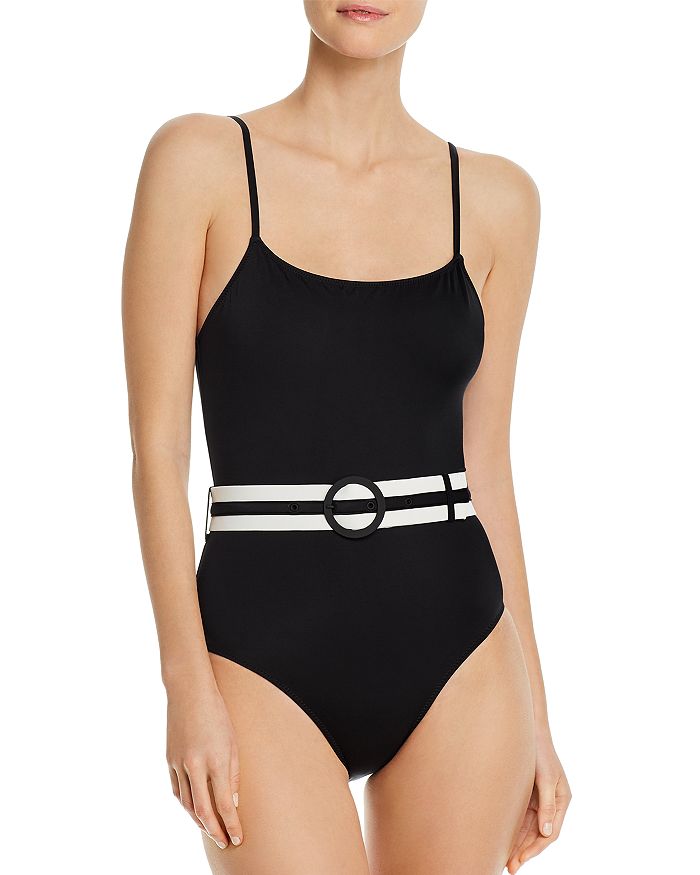 Shop Solid & Striped Nina Belted One Piece Swimsuit In Black