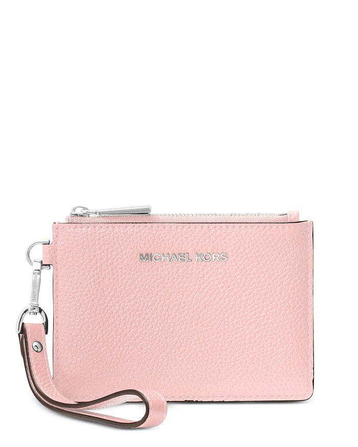 Michael Michael Kors Small Leather Wristlet In Smokey Rose/silver