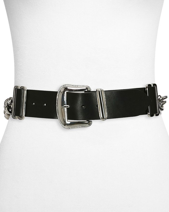 THE KOOPLES LARGE LEATHER & CHAIN BELT,AFCE20012K