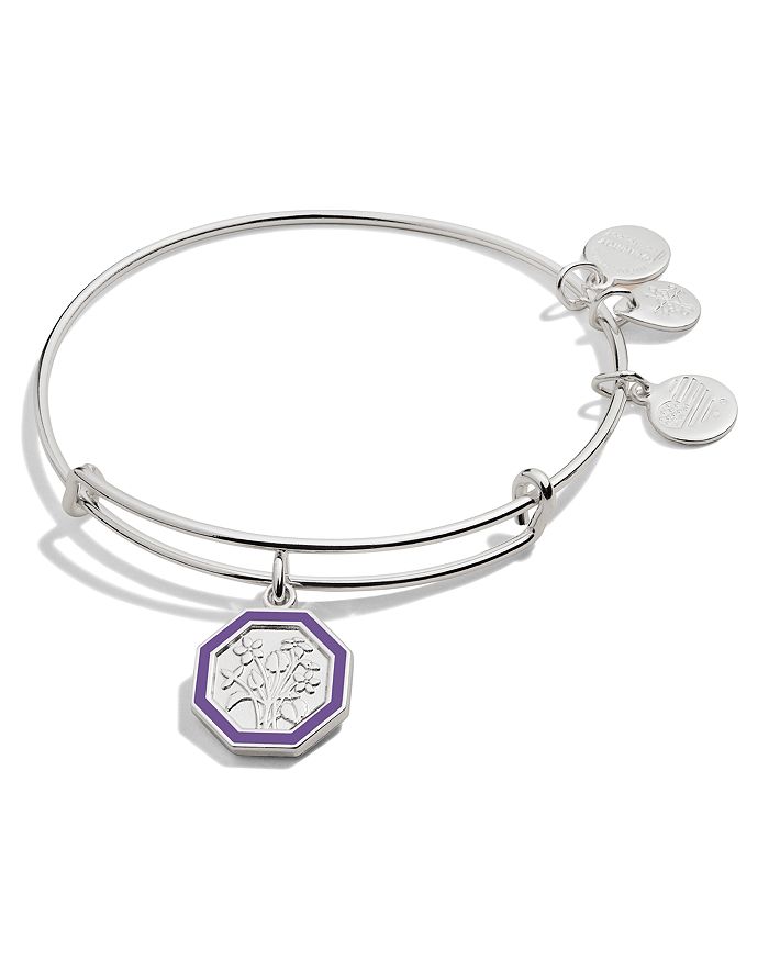 Alex And Ani Silver-tone Violet Flower Adjustable Charm Bracelet