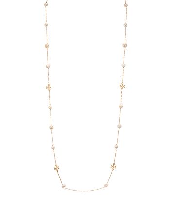 Tory Burch Kira Pearl Rosary Necklace in 18K Yellow Gold Plating, 