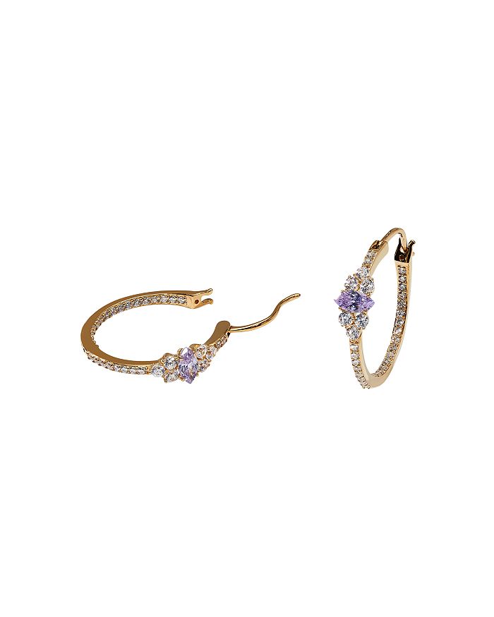 Nadri Cubic Zirconia Hoop Earrings In Purple/gold