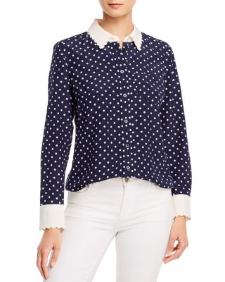 Tory Burch Scalloped-Edge Silk Dot Print Shirt | Bloomingdale's