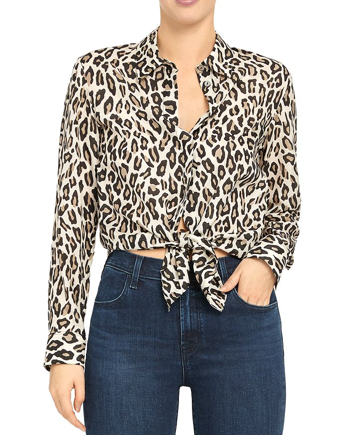 Theory Classic Straight Leopard Print Silk Shirt In Ivory Multi | ModeSens