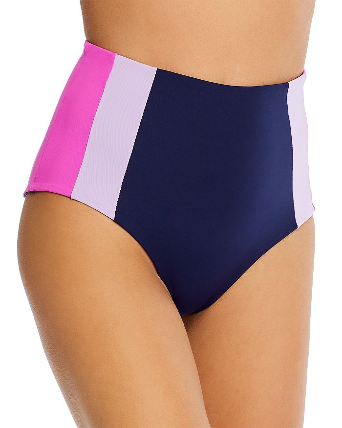 L*space Portia Girl High Waist Bikini Bottoms In Midnight/lilac/fuchsia