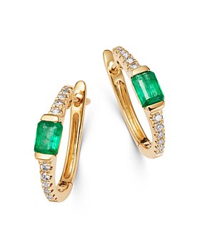 Bloomingdale's - Emerald & Diamond Huggie Hoop Earrings in 14K Yellow Gold - 100% Exclusive