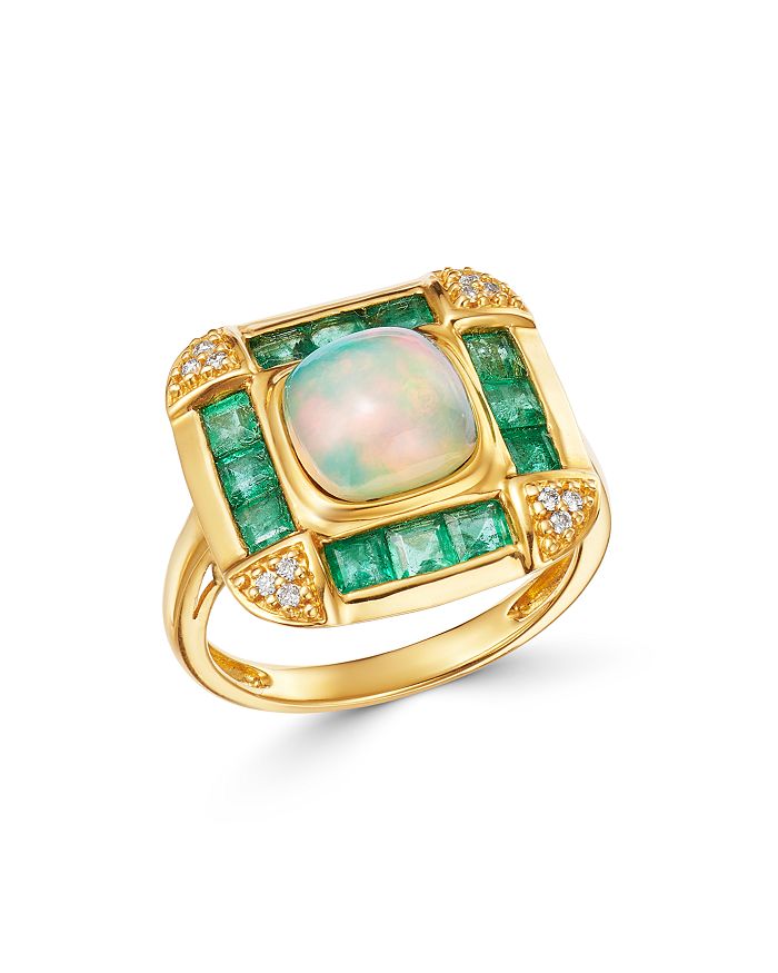 Bloomingdale's Opal, Emerald & Diamond Statement Ring In 14k Yellow Gold - 100% Exclusive In Multi/gold