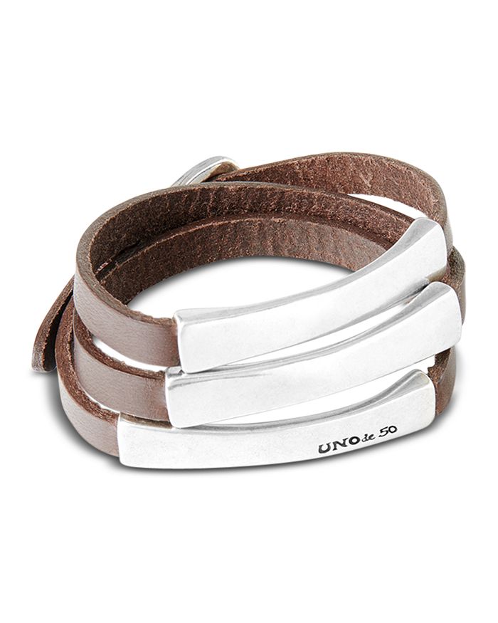 Uno De 50 Blackout Leather Wrap Bracelet In Silver/brown