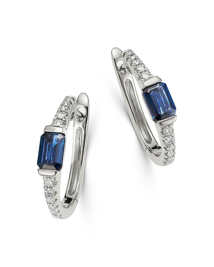 Bloomingdale's - Blue Sapphire & Diamond Huggie Hoop Earrings in 14K White  Gold - 100% Exclusive