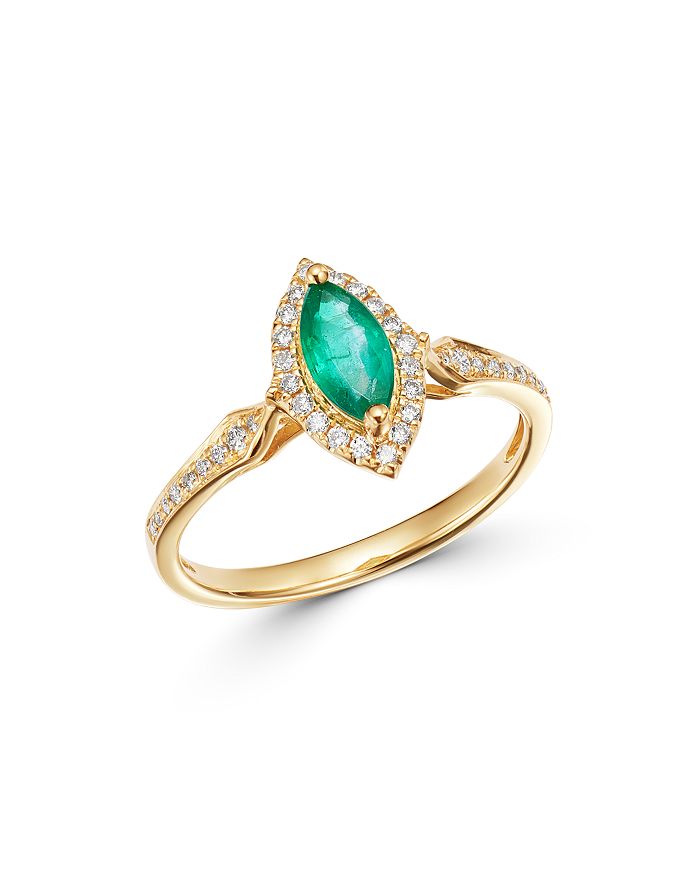 Bloomingdale's Emerald & Diamond Halo Ring In 14k Yellow Gold - 100% Exclusive In Emerald/gold
