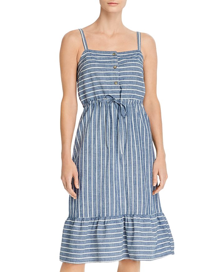 Vero Moda Cary Chambray Strap Midi Dress Curve In Blue Denim/white Stripe