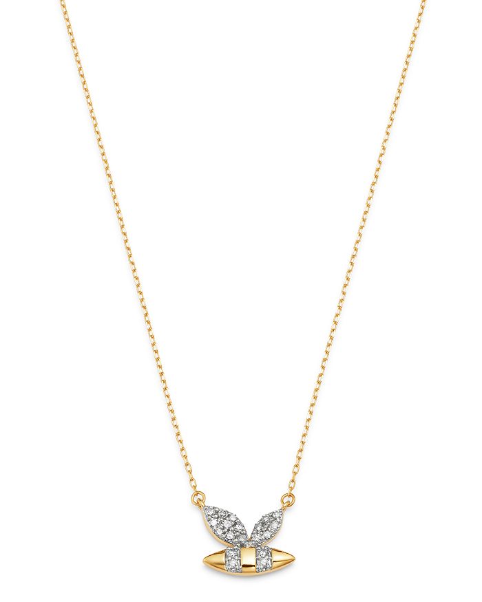 Adina Reyter 14k Yellow Gold Garden Diamond Pave Bee Pendant Necklace, 15-16 In White/gold