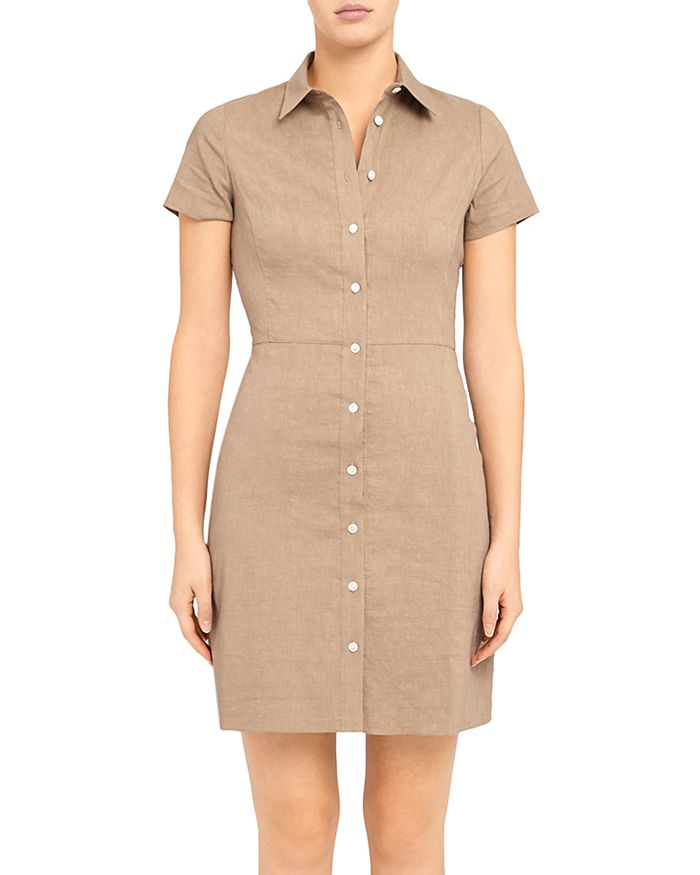 Theory 'good Linen' Button-up Shirtdress In Pebble
