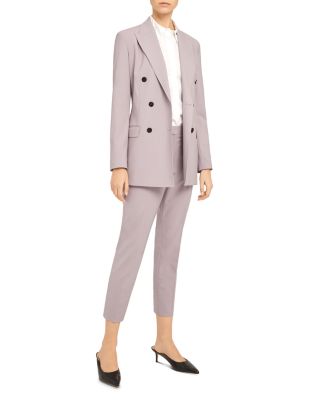 Double-Breasted Blazer & Treeca Wool-Blend Cropped Pants