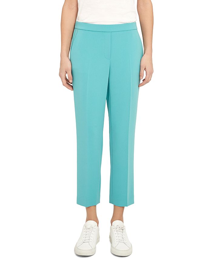 Theory Treeca Crepe Pull-on Pants In Teal