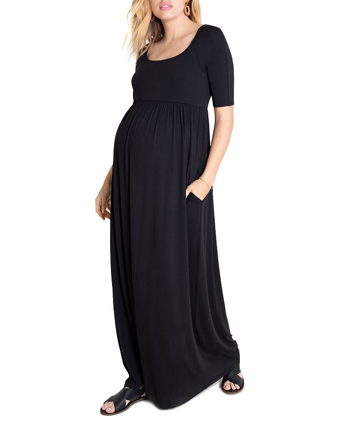 Ingrid & Isabel Elbow-sleeve Maxi Maternity Dress In Black