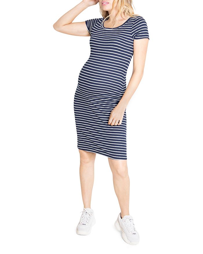 Shop Ingrid & Isabel Short-sleeve T-shirt Maternity Dress In Navy/white Stripe