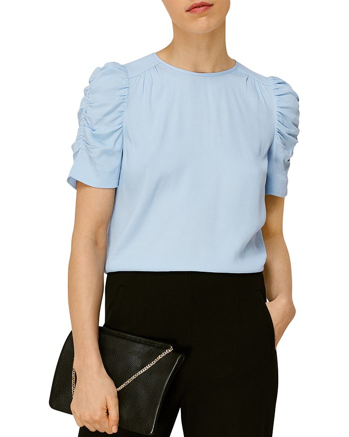 Whistles Nelly Ruched-sleeve Shell In Pale Blue