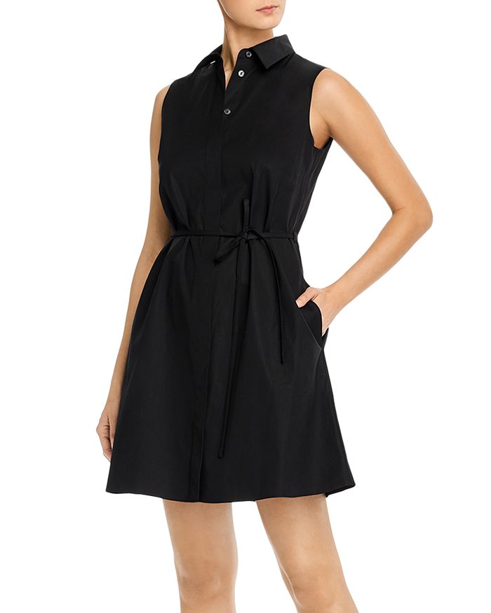 theory sleeveless belted shirtdress in stretch cotton