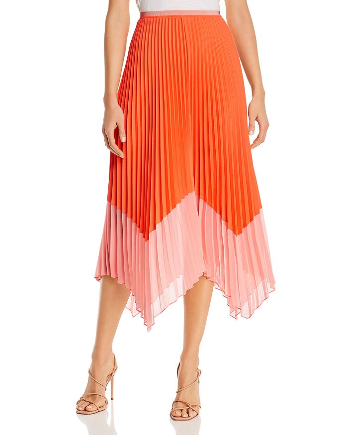 FRENCH CONNECTION Ali Pleated Two-Tone Midi Skirt | Bloomingdale's