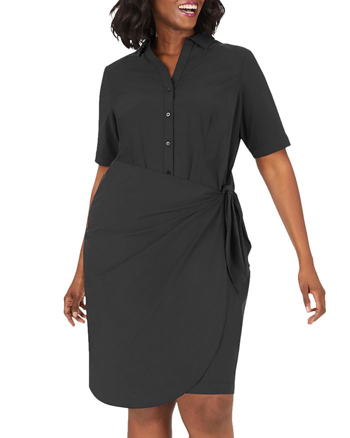 Foxcroft Plus Panama Stretch Shirt Dress In Black