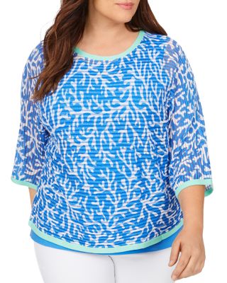 Foxcroft Plus - Marcy Coral Reef Printed Sweater with Tank