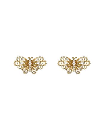 Gucci - 18K Yellow Gold Le Marche des Merveilles Diamond Butterfly Stud Earrings